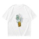 Olive T-shirt with Cute Duck Holding Four-Leaf Clover Print
