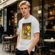 Olive T-shirt with Cartoon Bear Costume Figure in Flames Art