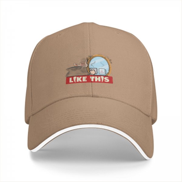 Black baseball cap with mirror and coffee graphic that says LIKE THIS
