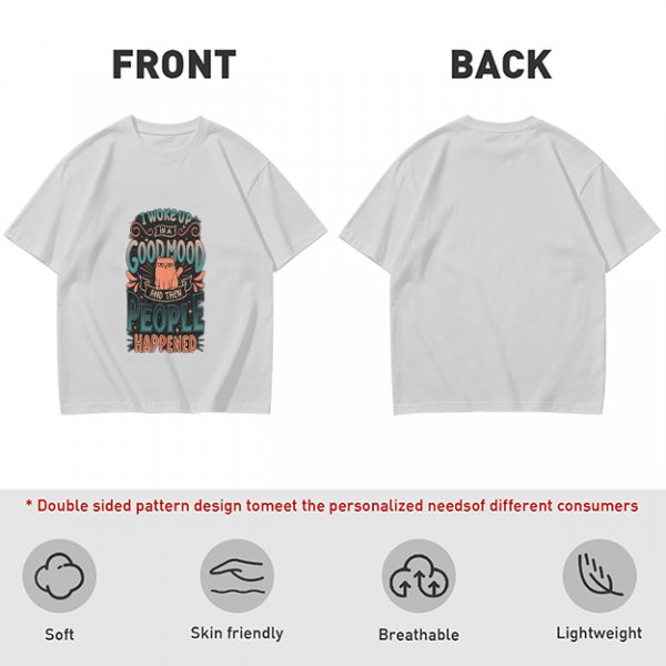 Olive t-shirt with 'I woke up in a good mood and then people happened' grumpy cat print