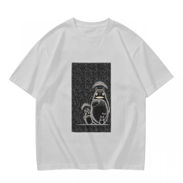 Olive green graphic tee with Totoro family illustration