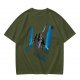 Olive Graphic T-Shirt With Futuristic Silhouette Figures Print