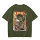Olive T-shirt with Giant Broccoli Monster Attacking City Art