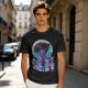 Anime character silhouette graphic tee with stylized purple and blue art