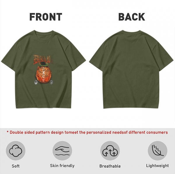 Olive T-Shirt with Flaming Devil Fruit Graphic Print