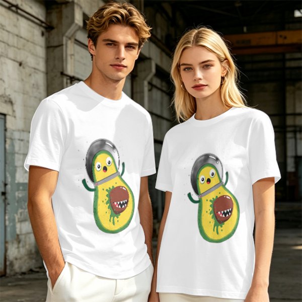 Olive T-Shirt With Astronaut Avocado Monster Print