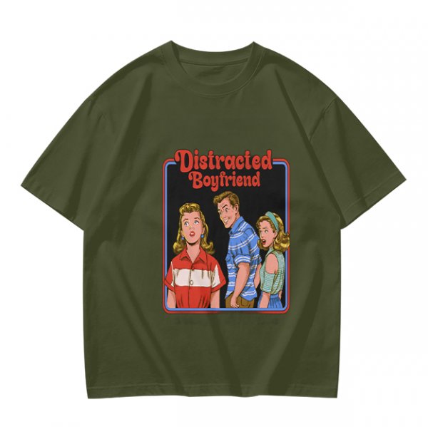 Olive T-Shirt with Distracted Boyfriend Meme Graphic Print
