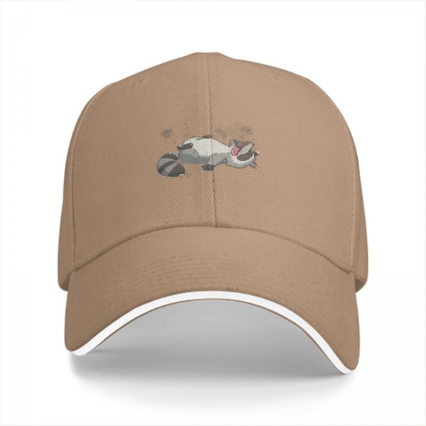 Black Baseball Cap With Playful Yawning Raccoon Graphic