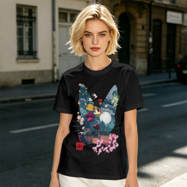 Olive Green T-Shirt With Japanese Nature Inspired Graphic Print