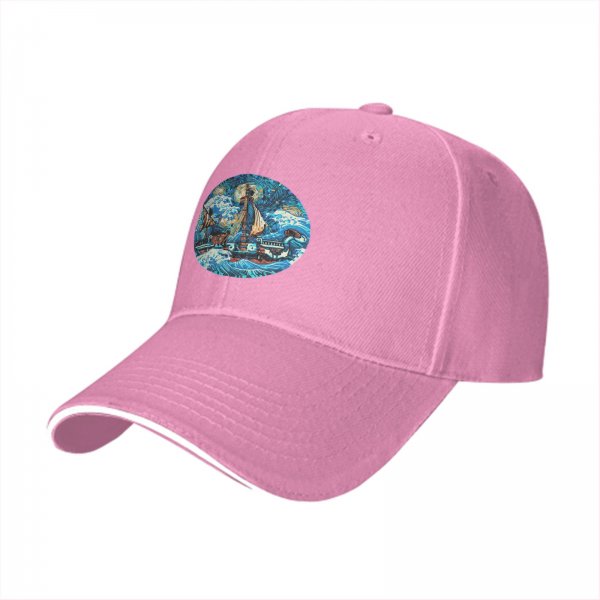 Black Baseball Cap With Stormy Sailing Ship Art Print
