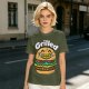 Olive T-Shirt with Smiling Grilled Burger Graphic