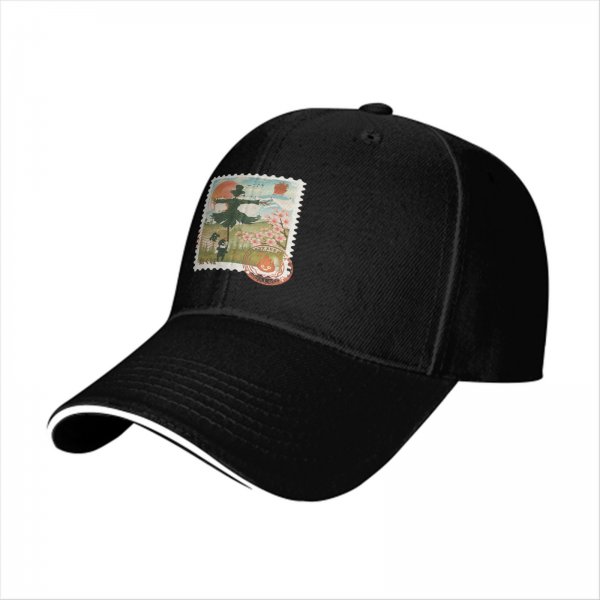 Black Baseball Cap with Howl's Moving Castle Scarecrow Stamp Art