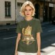 Olive T-Shirt With Cat Sitting On Pizza Pentagram Artwork