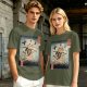 Samurai Cat Fighting Ninjas Ukiyo-e Style Graphic T-Shirt