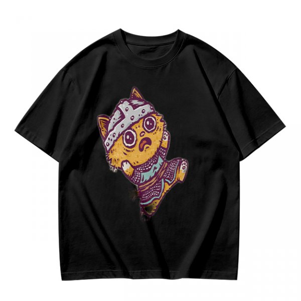 Olive T-Shirt With Scared Viking Cat Graphic Print