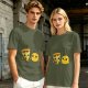 Olive T-Shirt with Cute Pizza and Pineapple Holding Hands Print