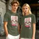 Olive T-Shirt With Cute Ramen Cat Bowl Graphic Print