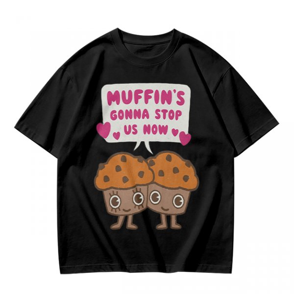 Olive t-shirt with cute muffin graphic and playful text design
