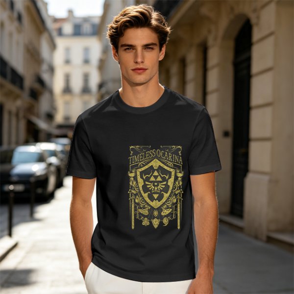 Timeless Ocarina Zelda Shield Graphic Olive T-Shirt