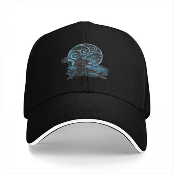 Black Baseball Cap With Water Tribe Themed Anime Graphic