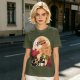 Olive anime graphic t-shirt with straw hat and sunflowers