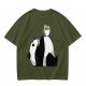 Olive T-Shirt With Panda Balancing Ramen Bowl Print