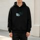 Black Hoodie with Cute Cat Using Laptop Graphic