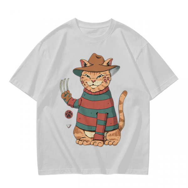Olive T-Shirt With Freddy Krueger Themed Cat Graphic