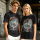 Olive Green Pirate Themed T-Shirt with Ship and Skull Graphic