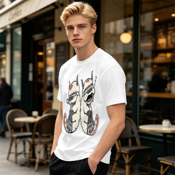 Olive T-Shirt With Two Sleepy Sky Bison Character Prints