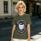Olive t-shirt with 'New Emotion Caffeine Addiction' coffee cup graphic