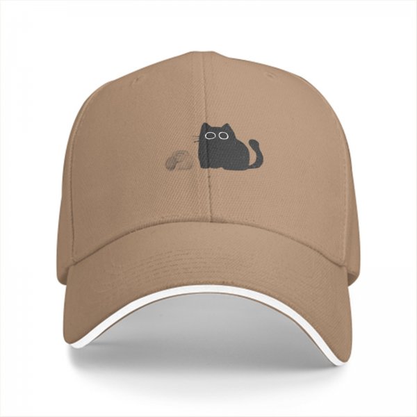 Black Baseball Cap With Minimalist Grey Cat Graphic Design