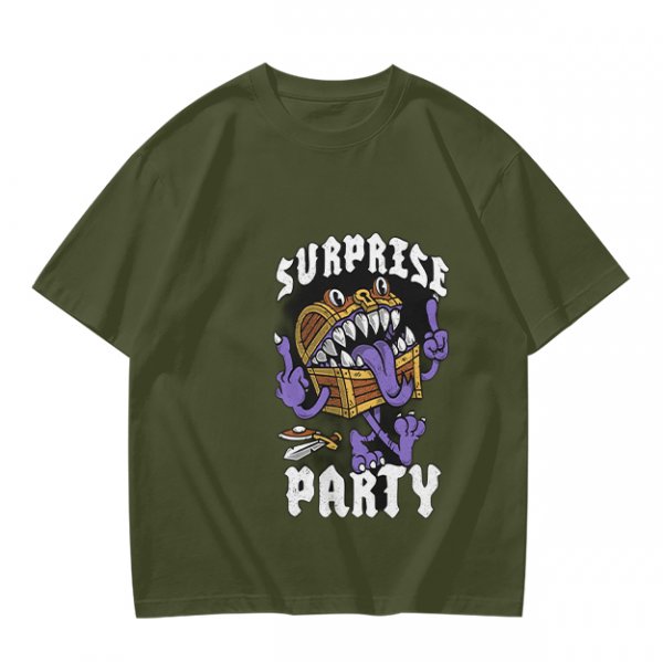 Olive T-Shirt With Surprise Party Mimic Monster Graphic