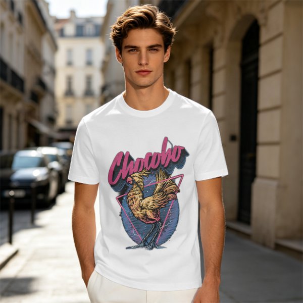 Olive Chocobo Graphic T-Shirt with Retro 80s Style Print
