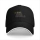 Black baseball cap with surprised cartoon black cat graphic