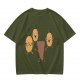 Olive T-Shirt With Cartoon Pineapples And Brown Character Graphic