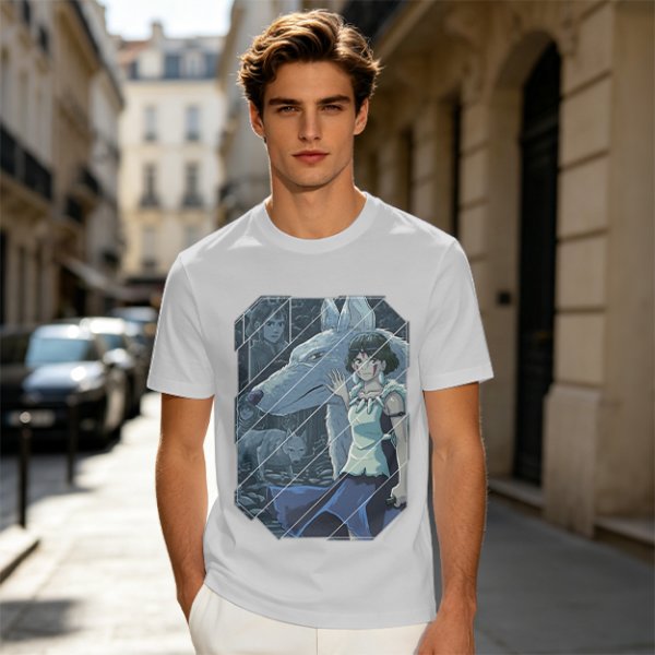 Olive T-Shirt Featuring Princess Mononoke Wolf Artwork