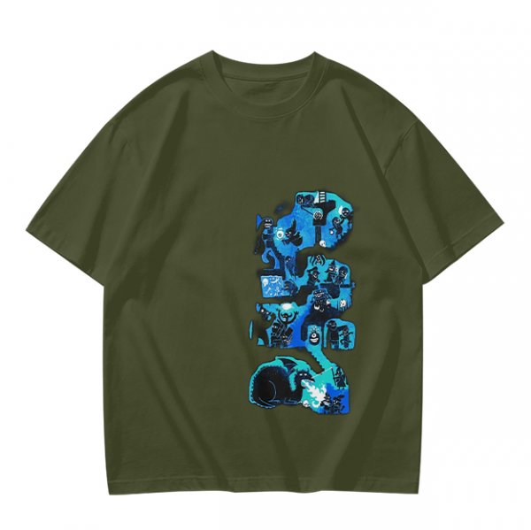 Olive Green T-Shirt with Blue Abstract Graphic Print