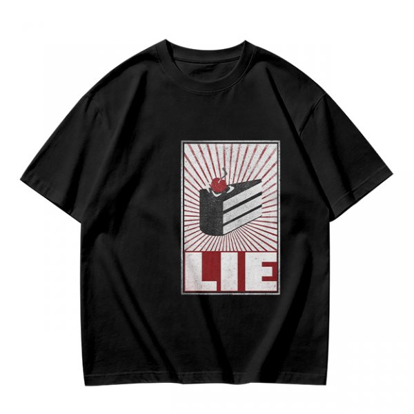 Olive Graphic T-Shirt With Cake Slice And 'LIE' Print