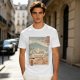 Olive t-shirt with ukiyo-e style ramen cat and Mount Fuji print