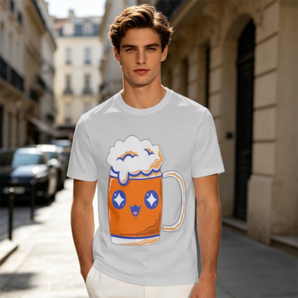 Olive T-Shirt With Cute Kawaii Beer Mug Graphic