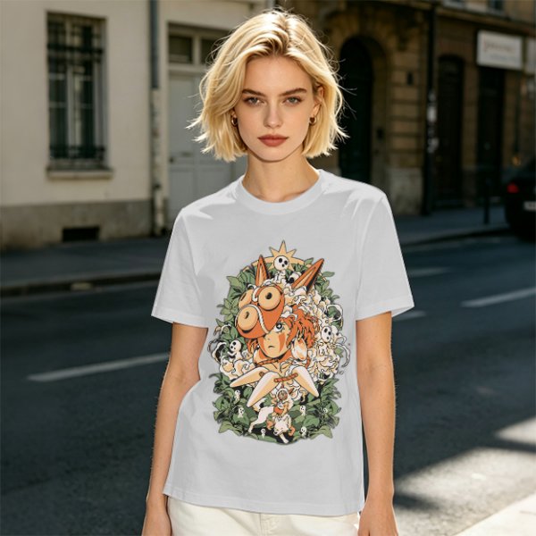 Olive T-shirt with Princess Mononoke Forest Spirit Art Print