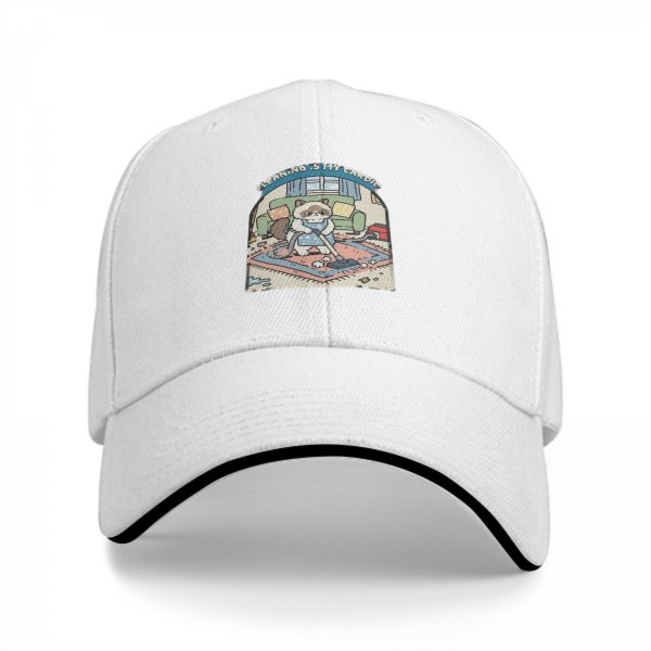 Black baseball cap with grumpy cat vacuuming cleaning design