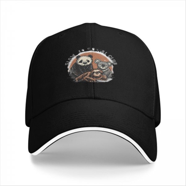 Slow Is Social Club Cap With Panda Koala And Sloth Art
