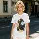 Olive T-Shirt With Black Cats On Crescent Moon Space Print