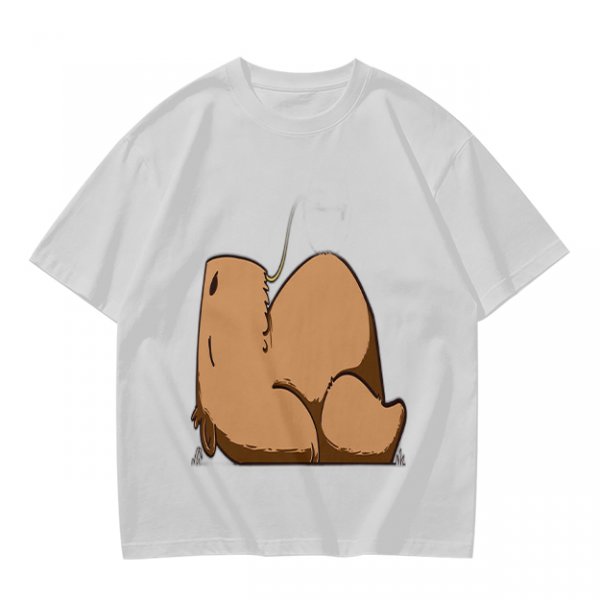 Olive Green T-Shirt With Capybara Rear View Graphic