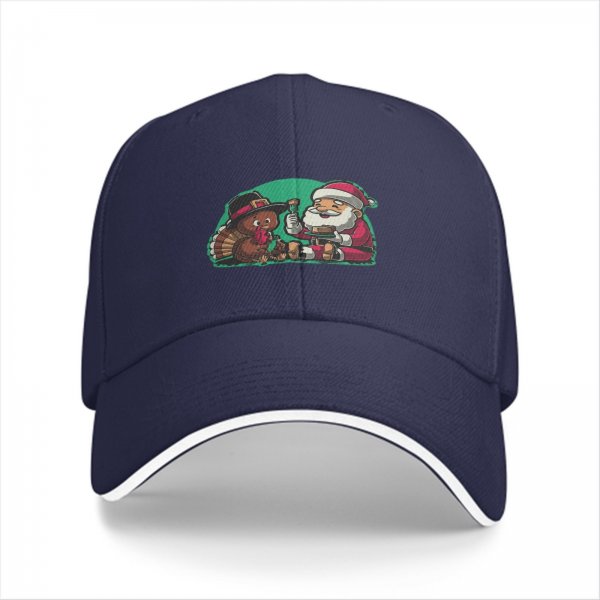 Black baseball cap with Santa and turkey Thanksgiving Christmas design