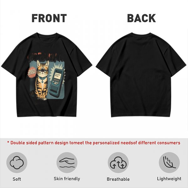Olive T-Shirt With Grumpy Tabby Cat And Retro Cell Phone Print