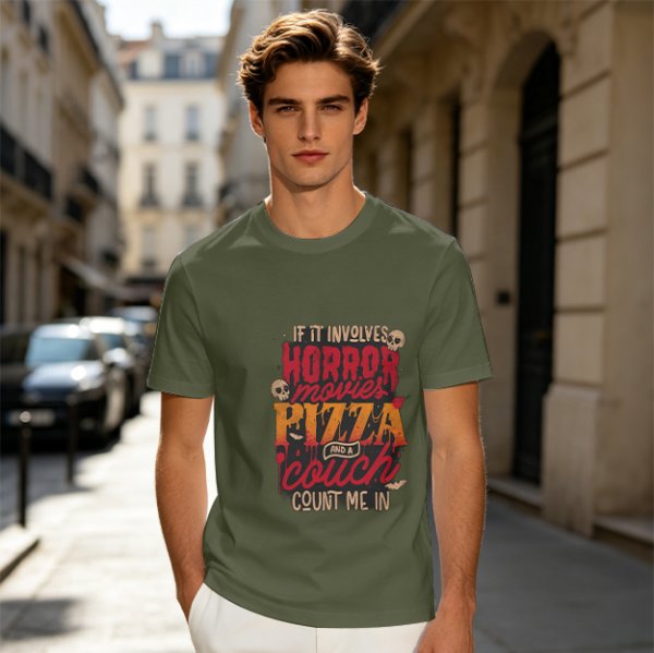 Horror Movies Pizza Couch Count Me In Graphic T-Shirt