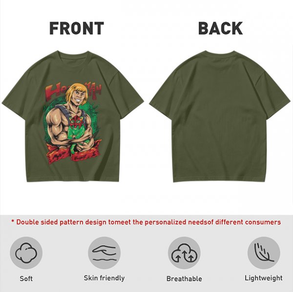 Olive T-shirt with He-Man and Battle Cat Graphic Print